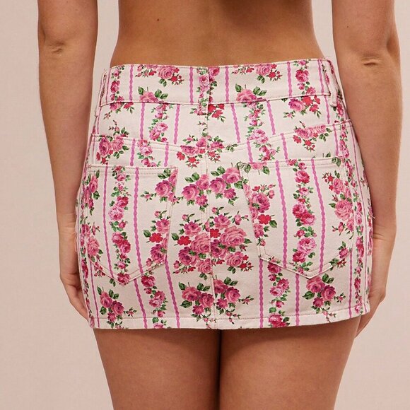 Country Western Multicolor Boho Women's ditsy Floral Stripe Micro Denim Skirt - Picture 5 of 5
